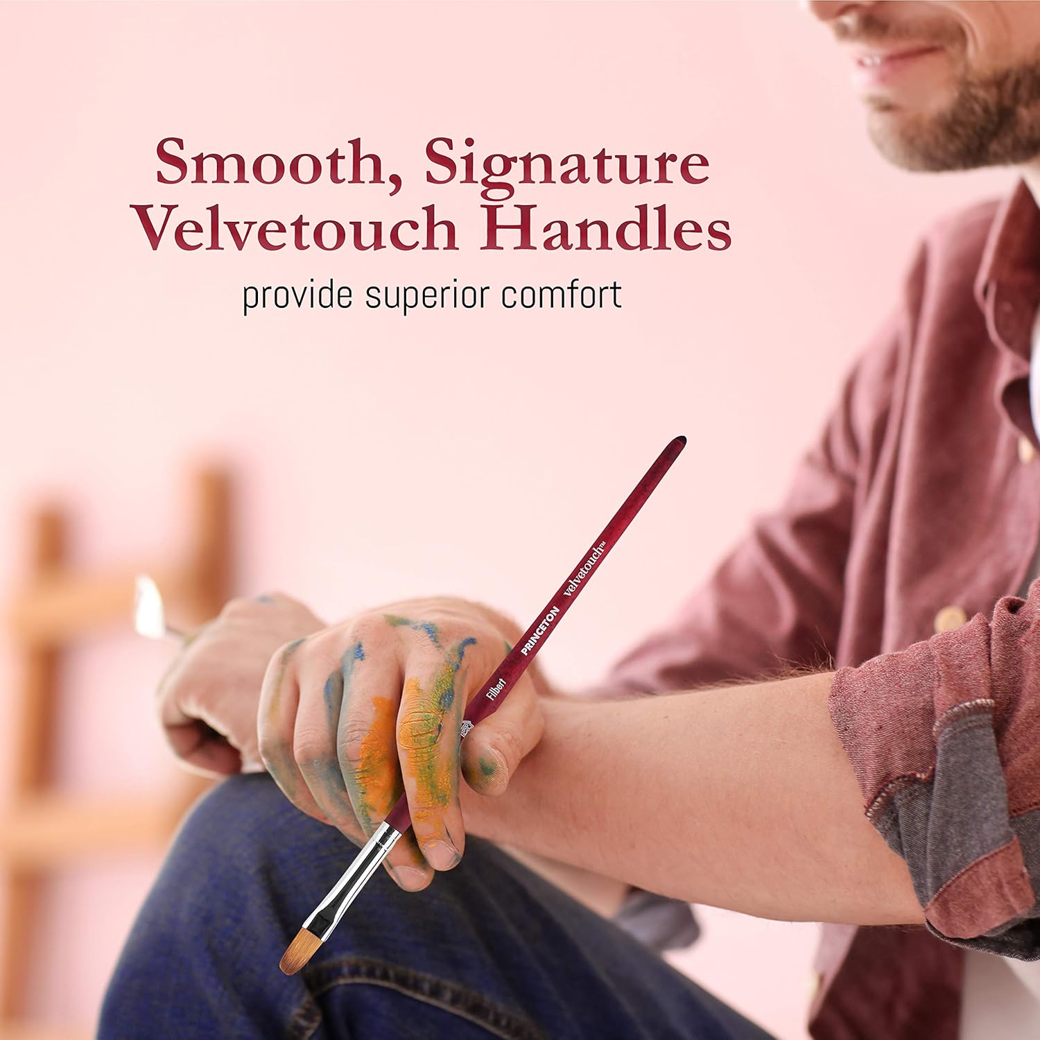 Princeton Velvetouch Series 3950 - 5pc Professional Paint Brushes for Acrylic Painting - Oil, Watercolor & Acrylic Paint Brushes Set - Spotter 5/0, Angle Shader ¼”, Round 8, Filbert 8, Round 2 - Image 6