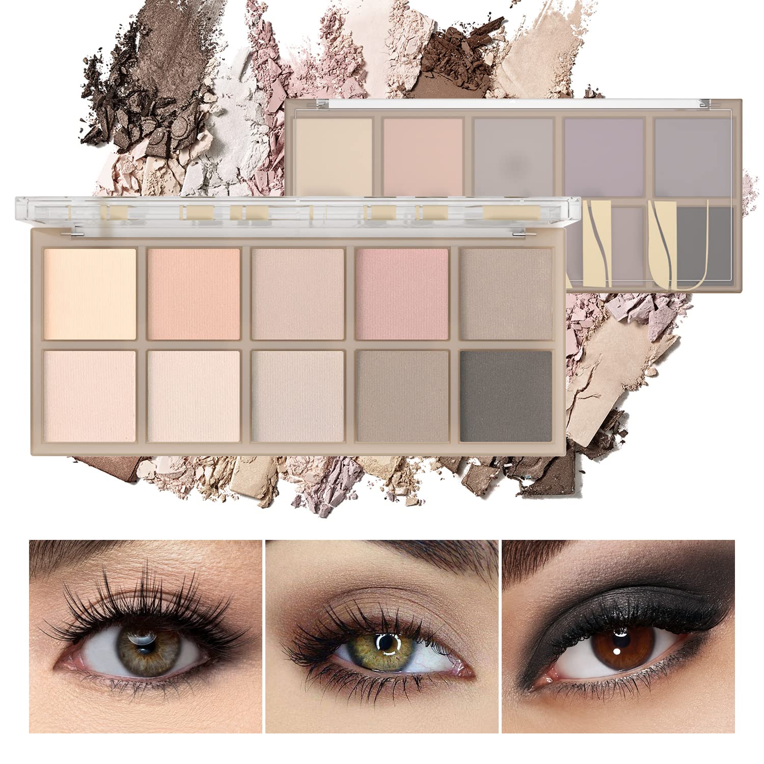 10 Color Matte Eyeshadow Palette High Pigment with 3 Natural Look Brushes - Image 6