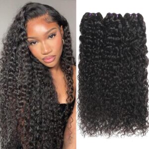 Beauty Queen Wet and Wavy Human Hair Bundles 22 22 22 Inch 16A Grade 100% Unprocessed Brazilian Weave 3 Bundles Water Wave Virgin Human Hair Natural Color Hair Extensions