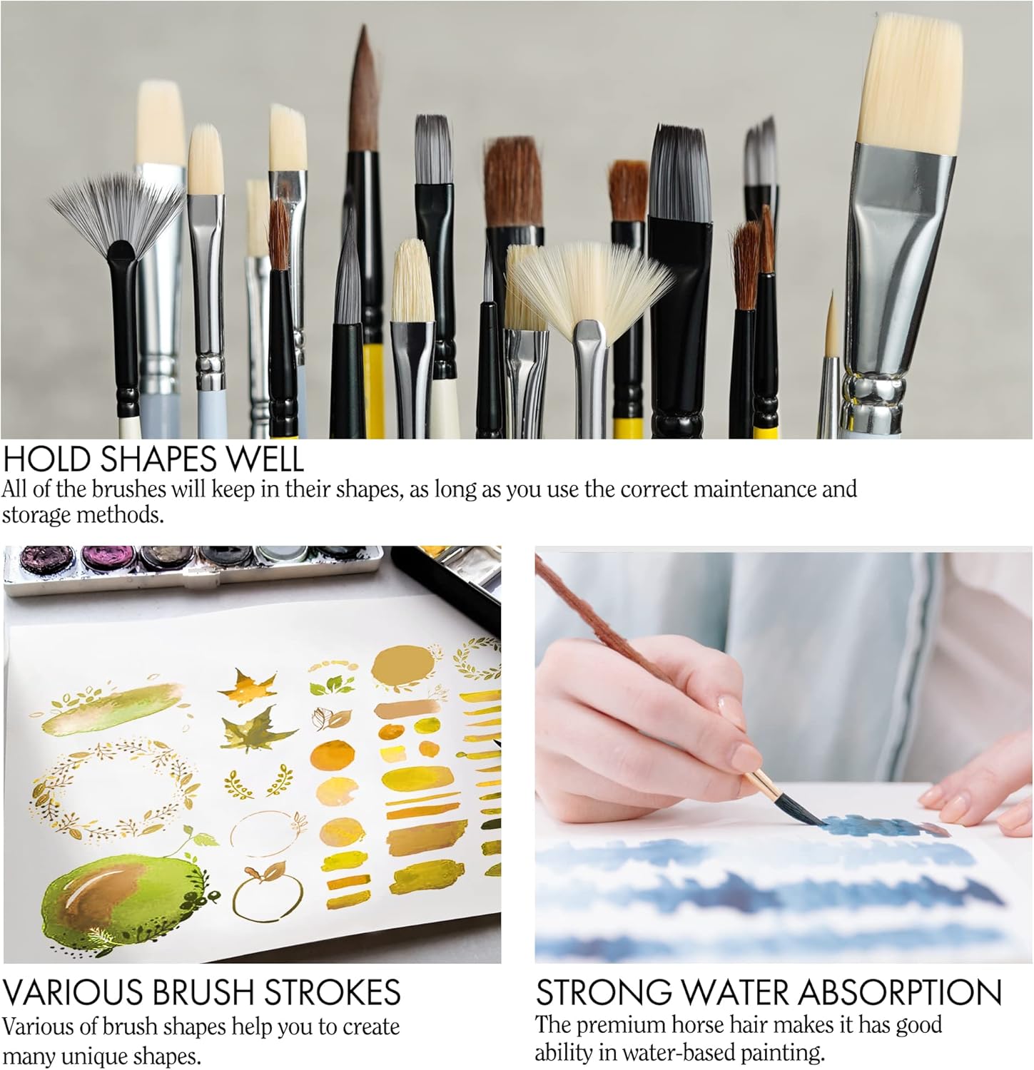 ARTIFY 10 Pieces Paint Brush Set, Intermediate Series, Includes a Carrying Case, Premium Horse Bristle Brushes for Acrylic, Watercolor, Oil and Gouache Painting (Yellow - Horse Hair) - Image 4