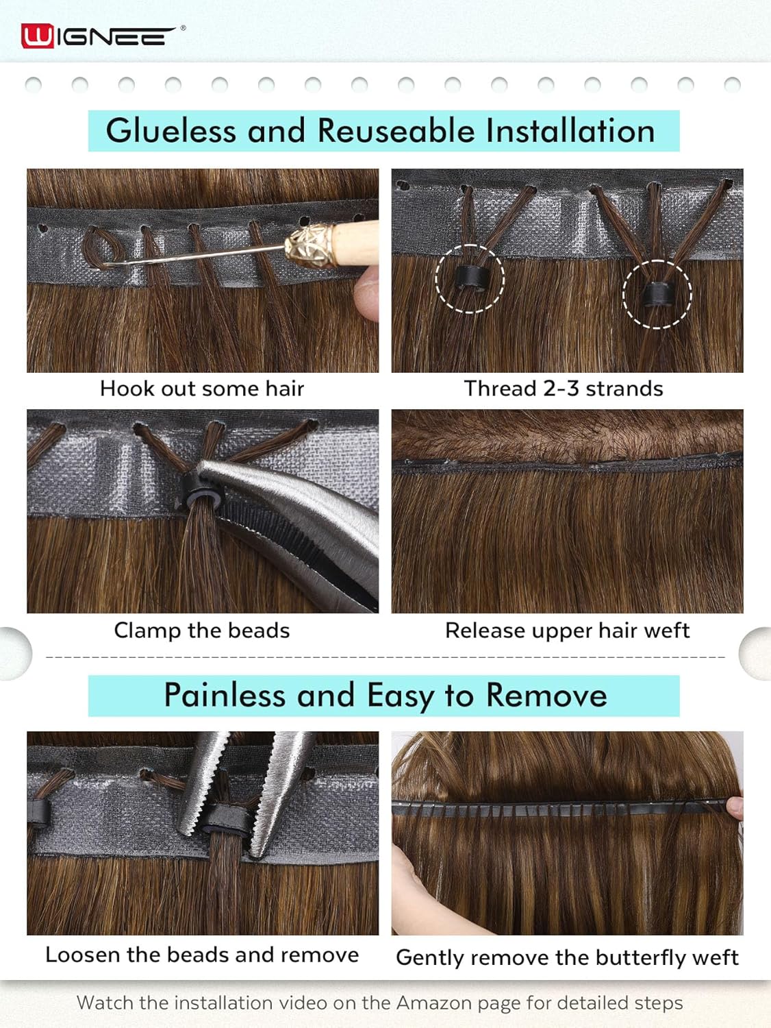 WIGNEE New Double Layered PU OVO Hair Extensions Blonde Ombre Straight Human Hair weft with beads 100% Real Human Hair Extensions 18 Inch Seamless Micro Beads Human Hair Extensions Glueless (9A/60) - Image 6