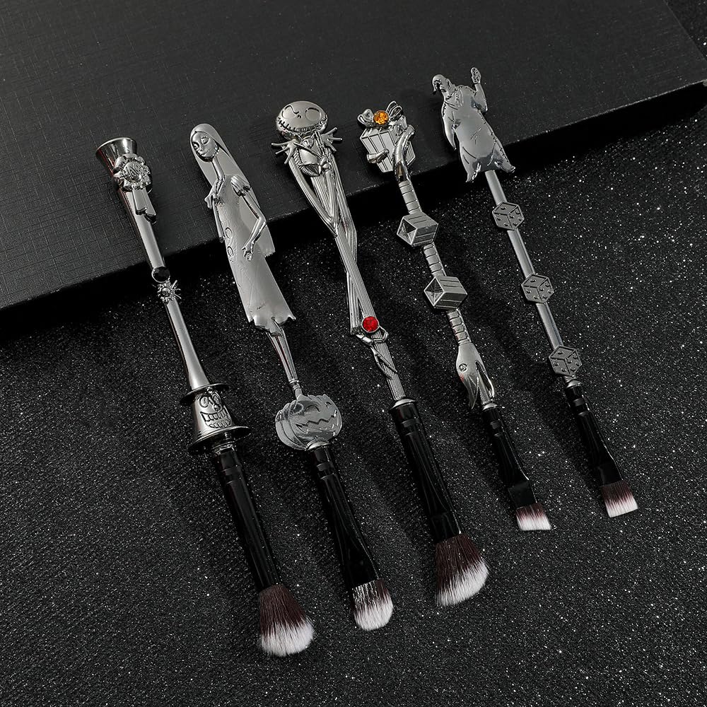 Nightmare Before Christmas Makeup Brushes - 5pcs Corpse Bride Anime Make Up Brush Set Silver Drawstring Bag Included (NEW 5Pcs) - Image 3