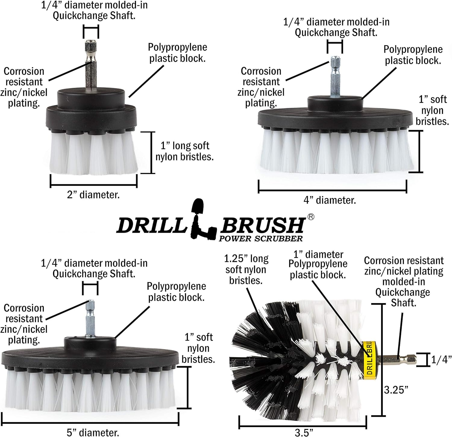 Drillbrush Automotive Soft White Drill Brush Set - Cloth, Vinyl, Fabric Seat Cleaner - Interior Car Detailing Kit - Leather Cleaning Brushes for Car Carpet - Wheel Cleaner Brush Drill Attachment Set - Image 5