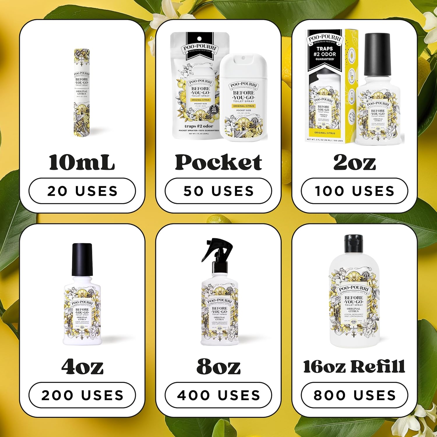 Poo-Pourri Original Citrus 2oz Before-You-Go Toilet Spray 2 Pack - Instantly Trap Bathroom Odor - Plant Based Ingredients & Essential Oils - No synthetic fragrance - Lemon, Bergamot & Lemongrass Scent - Image 10