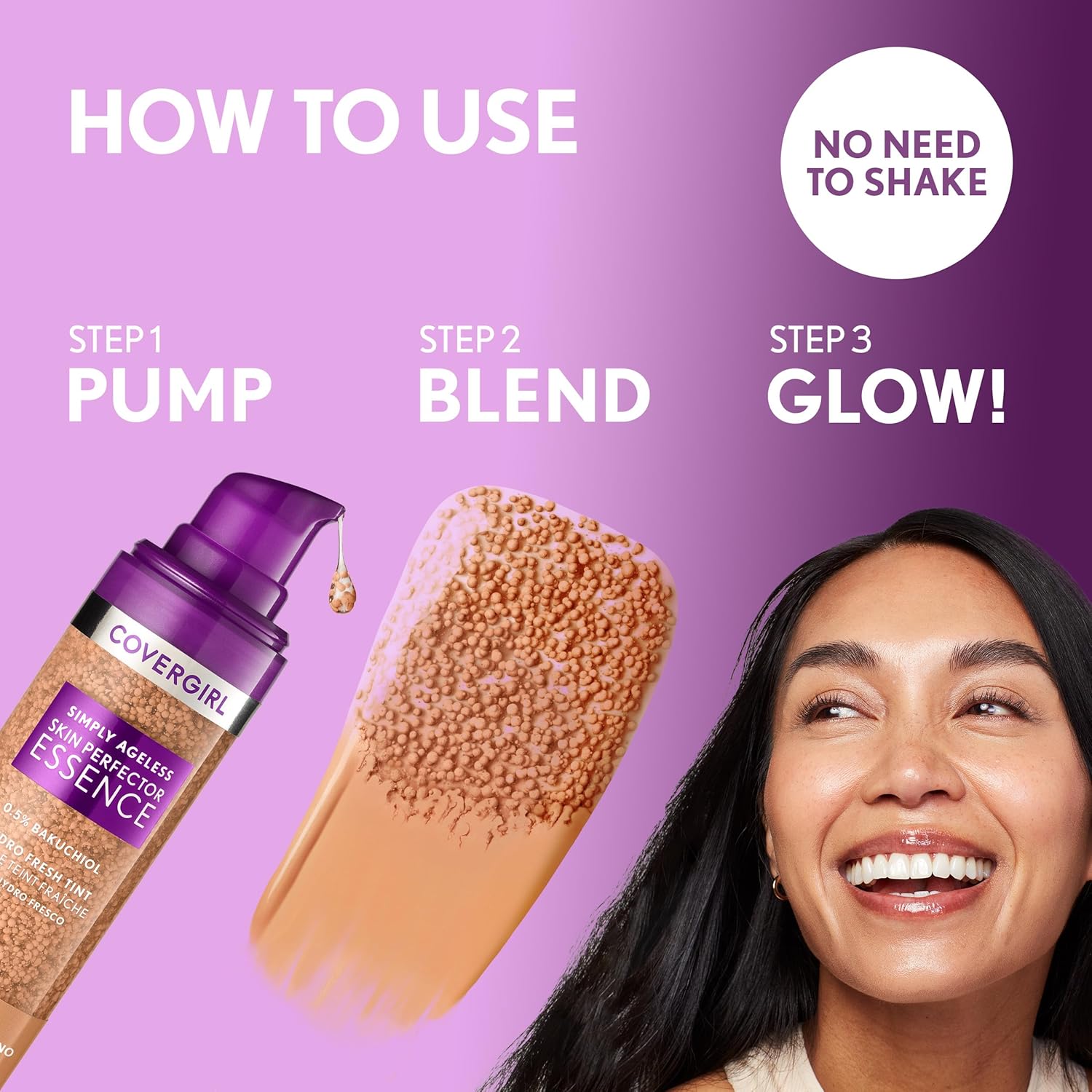 Covergirl Simply Ageless Skin Perfector Essence Foundation, 50 Medium-Tan, Tinted Skincare Makeup Hybrid, Sheer Tint, Radiant Finish, Glowy Finish, Vegan Formula, 1.0oz - Image 4