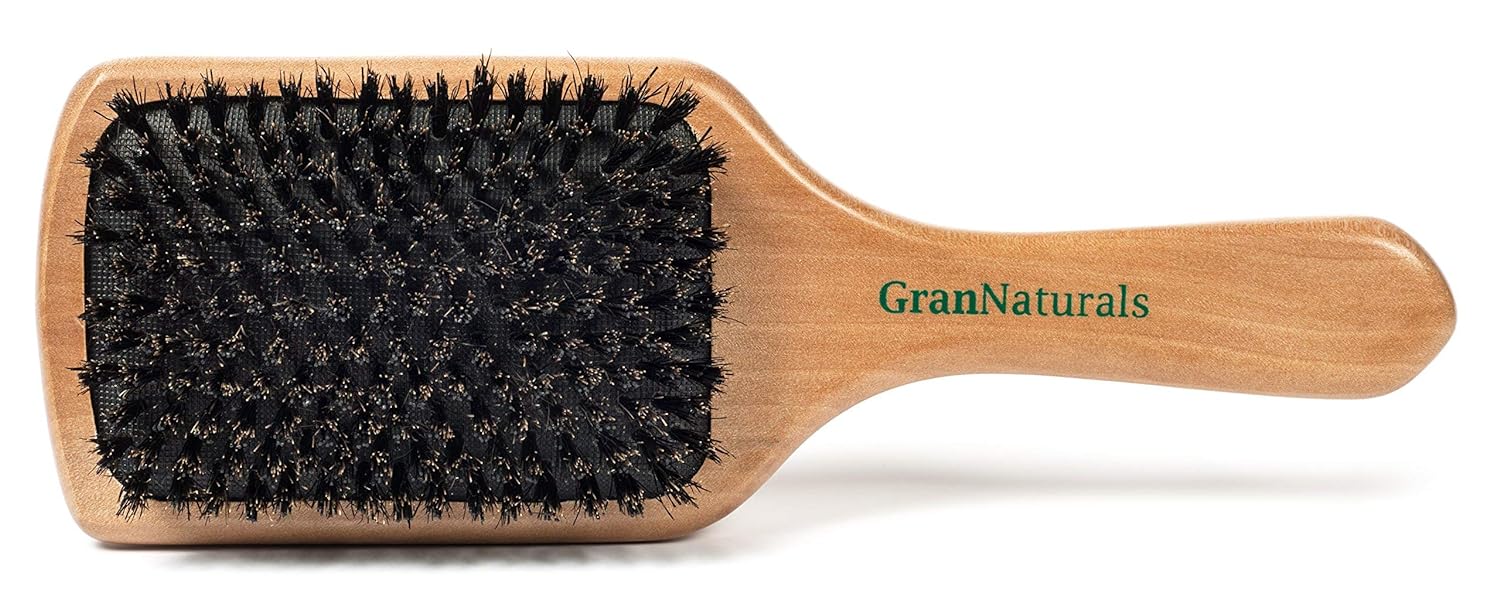 GranNaturals Boar Bristle Smoothing Hair Brush for Women and Men - Medium/Soft Bristles - Natural Wooden Large Flat Square Paddle Hairbrush for Fine, Thin, Straight, Long, or Short Hair - Image 4