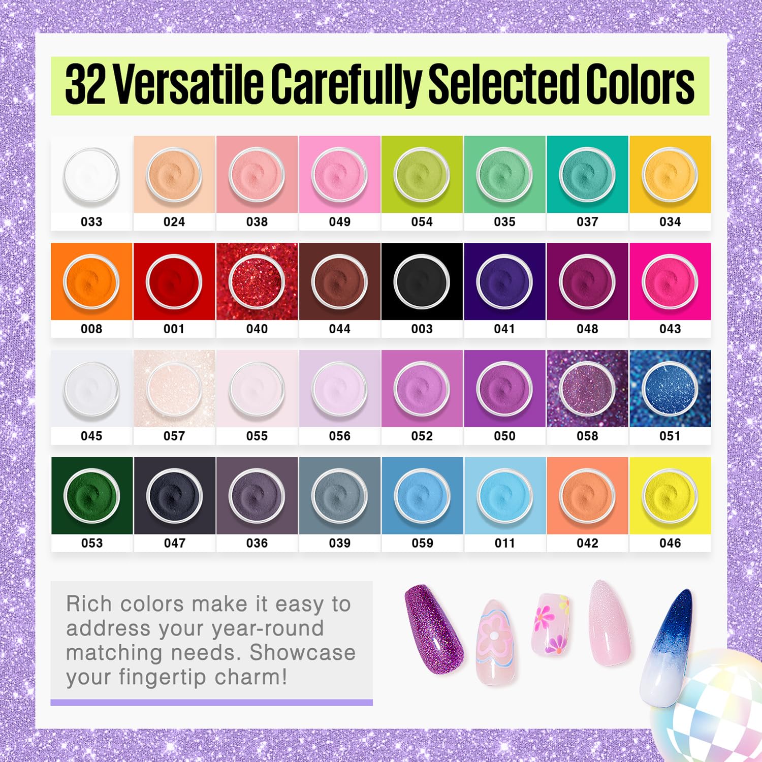 MEFA Dip Powder Nail Kit with Portable Electric Nail Drill, Summer Glitter Shimmery Hot Pink Pastel Violet Neon Orange 32 Colors Dipping Powder Liquid Set Bright Shades French Nail Art Manicure Salon - Image 3