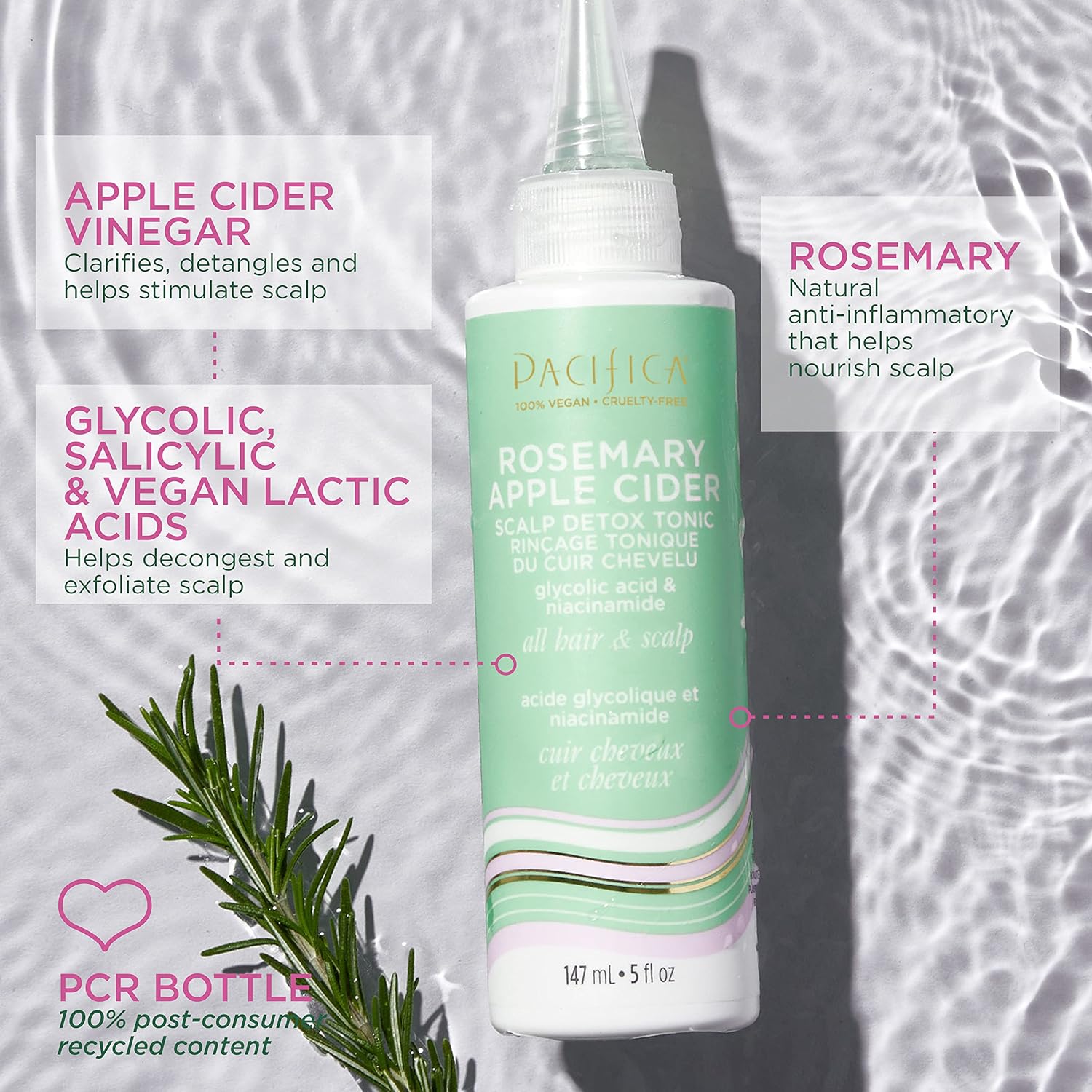 Pacifica Scalp Detox Tonic โ Rosemary Apple Cider Scalp Exfoliator - Scalp Scrub w/ Salicylic Acid for Clarifying Build Up & Purifying - Itchy, Dry Scalp Treatment , Vegan & Cruelty-Free, 5 oz - Image 3