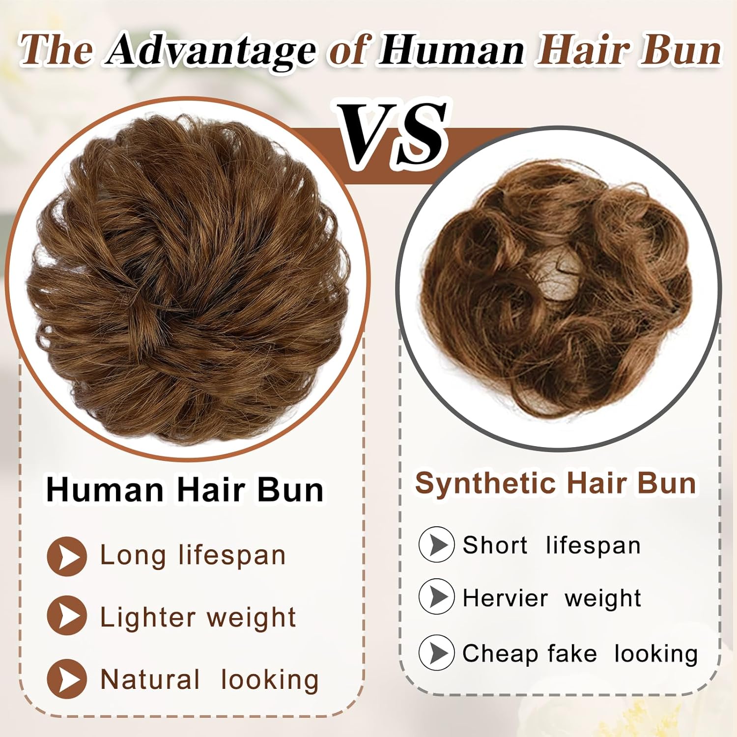 HMD 100% Human Hair Bun Messy Bun Extensions Human Hair Messy Rose Bun Hair Piece Curly Hair Bun with Elastic Band Bun Extensions Tousled Updo Hairpieces for Women(Medium Brown) - Image 4