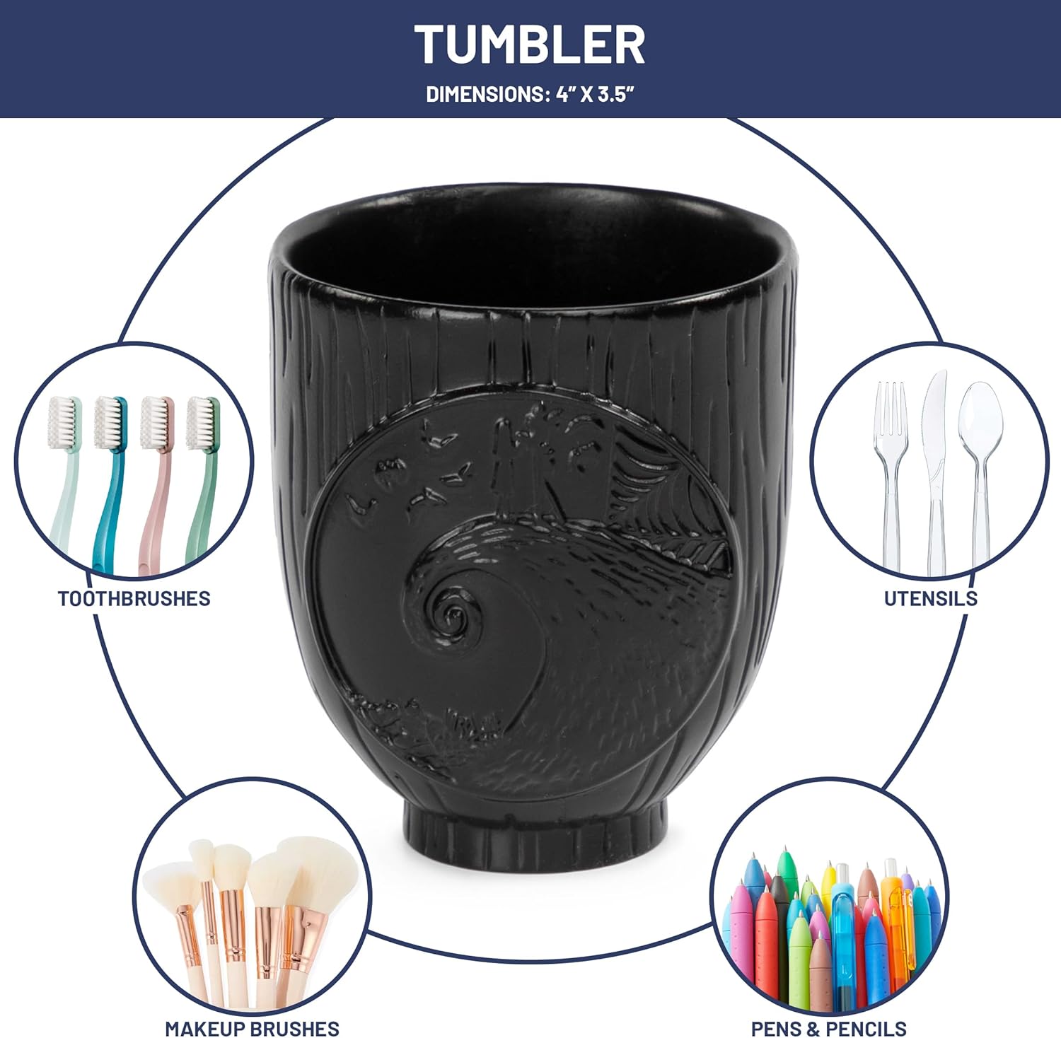 Jay Franco Disney Nightmare Before Christmas Tumbler - Black Resin Toothbrush/Pen Holder Features Jack & Sally - Bathroom Décor - Image 2