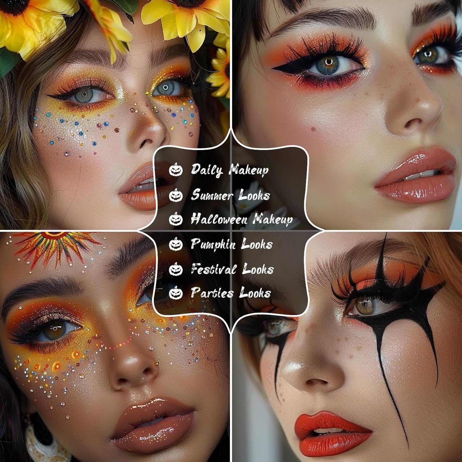 UCANBE Orange Eyeshadow Makeup Palette, 15 Colors Vibrant Shimmer Matte Glitter Eye Shadow Pallet, High Pigmented Warm Yellow Sunset Red Coral for Fall Cosplay Halloween Costume Parties Pumpkin Makeup - Image 5