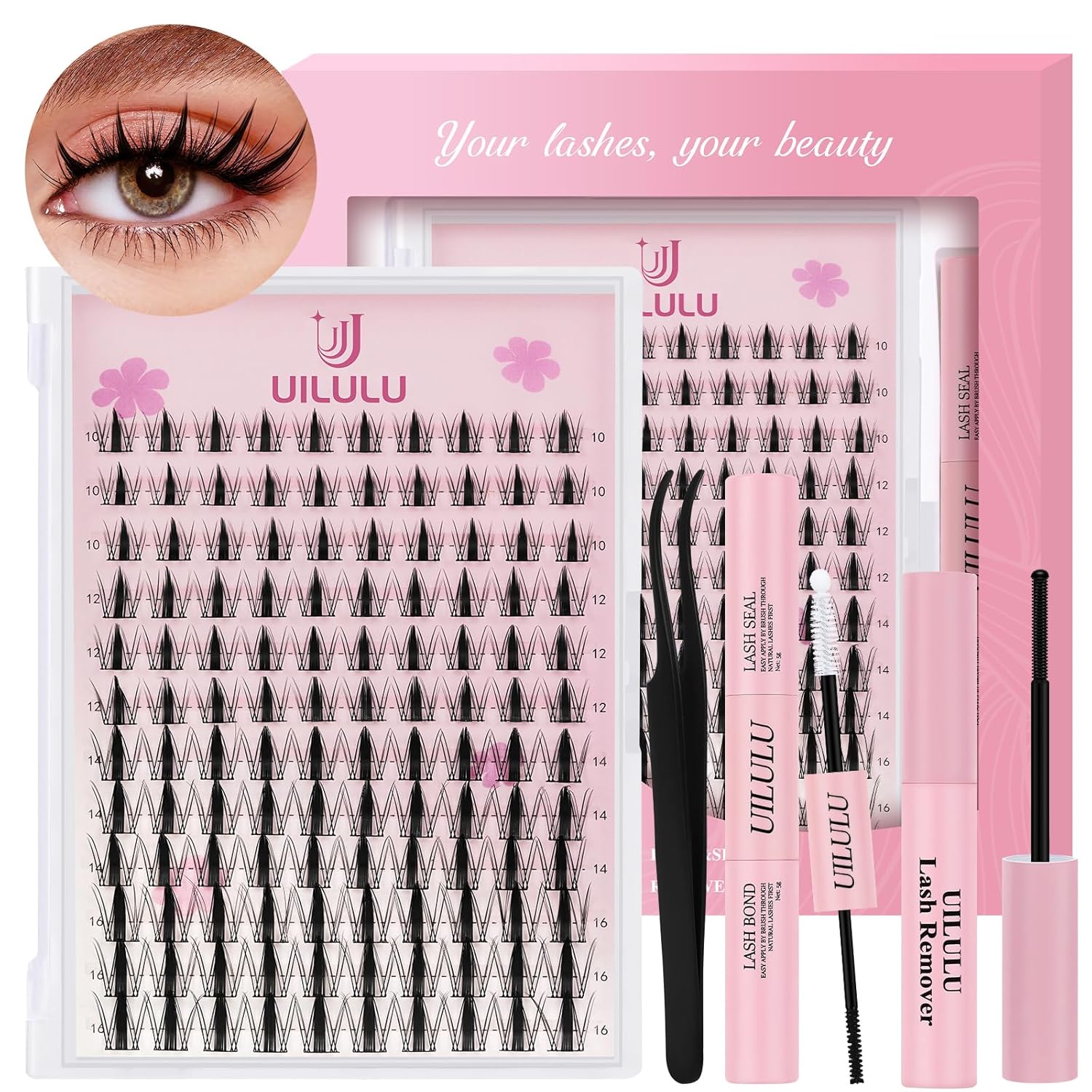 Lash Clusters Kit 10-16mm DIY Eyelash Extensions Kits 120 D Curl - 0.07D Individual Eyelashes Anime False Lashes Bond and Seal Remover Tweezers for Eye Lash Set at Home - Image 2
