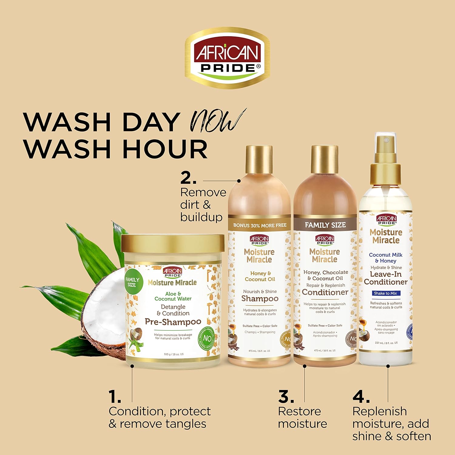 African Pride Moisture Miracle Pre-Shampoo Hair Detangler with Aloe & Coconut Water | Minimizes Breakage, Hydrates & Strengthens | Pre-Poo Treatment for Natural Coils & Curls | 18 oz. - Image 5
