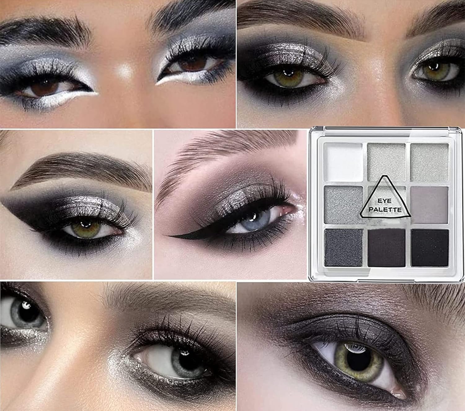 MAEPEOR 9 Colors Eyeshadow Palette Black Grey Smokey Matte Glitter Eyeshadow Longlasting Waterproof Smoky Eye Shadow for Girls and Women (Set 1, Black Grey) - Image 5