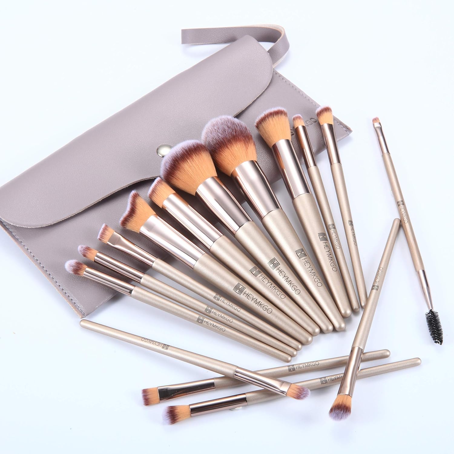 HEYMKGO Makeup Brushes 15PCS Champagne Gold Professional Makeup Brush Set Foundation Brush Blending Powder Blush Concealer Eye Make Up Brush with Bag - Image 2
