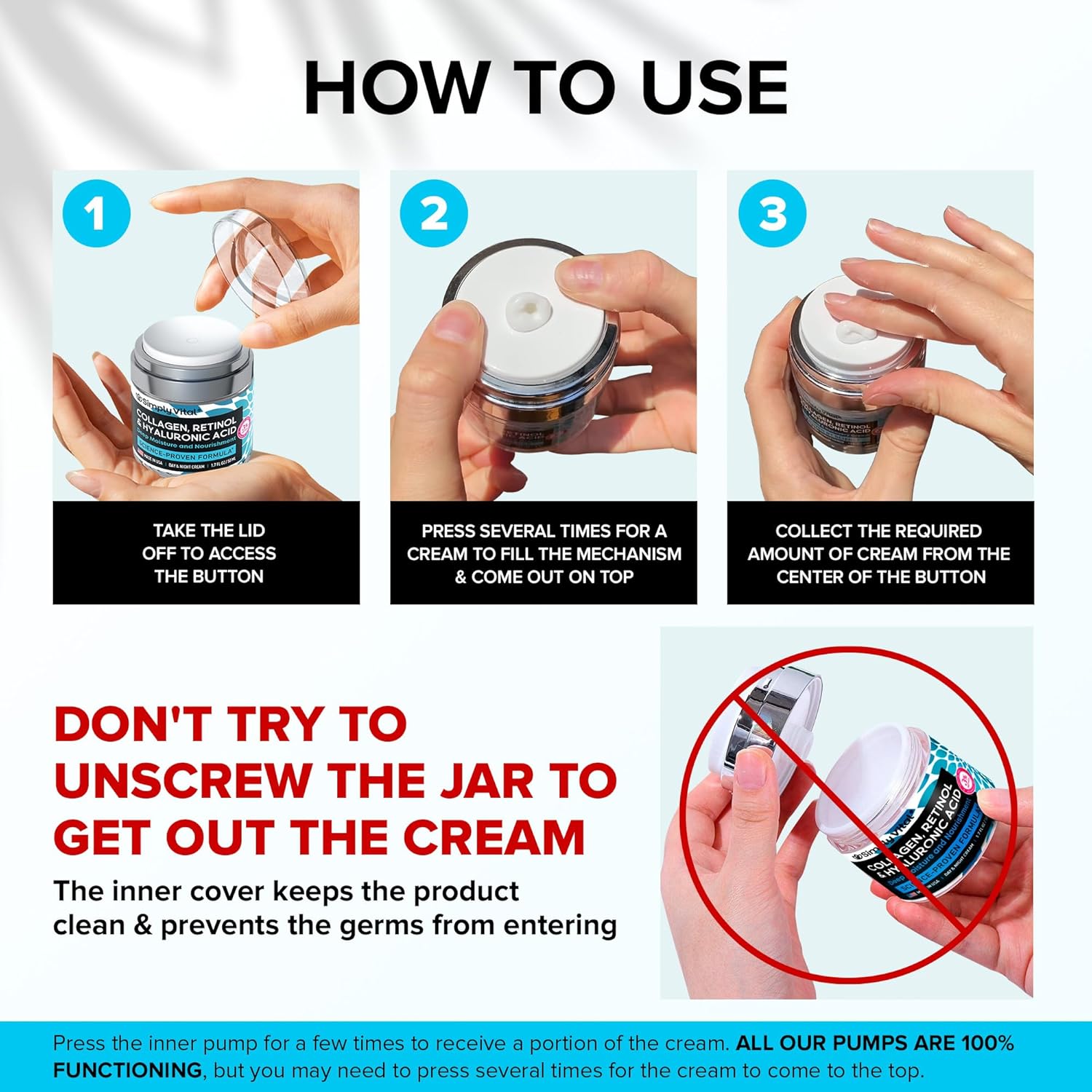 SimplyVital Collagen Face Moisturizer - Anti-Aging Retinol Cream for Face, Neck & Décolleté with Hyaluronic Acid - Made in USA, Daily Moisturizer Face Cream, 2-Pack - Image 6