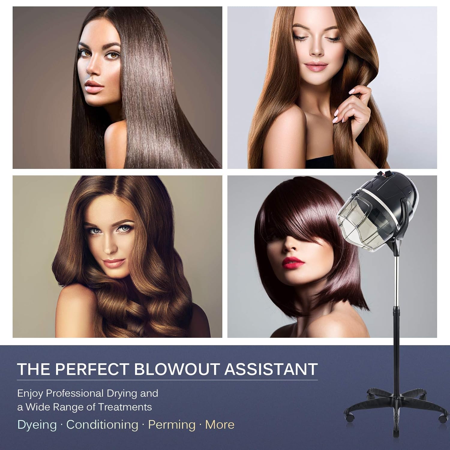 Y-NOT Professional Hairdryer Height Adjustable Hooded Stand Up Bonnet Hair Dryer, Floor Standing Rolling Base with Wheels for Beauty Salon Equipment Home Spa - Image 4