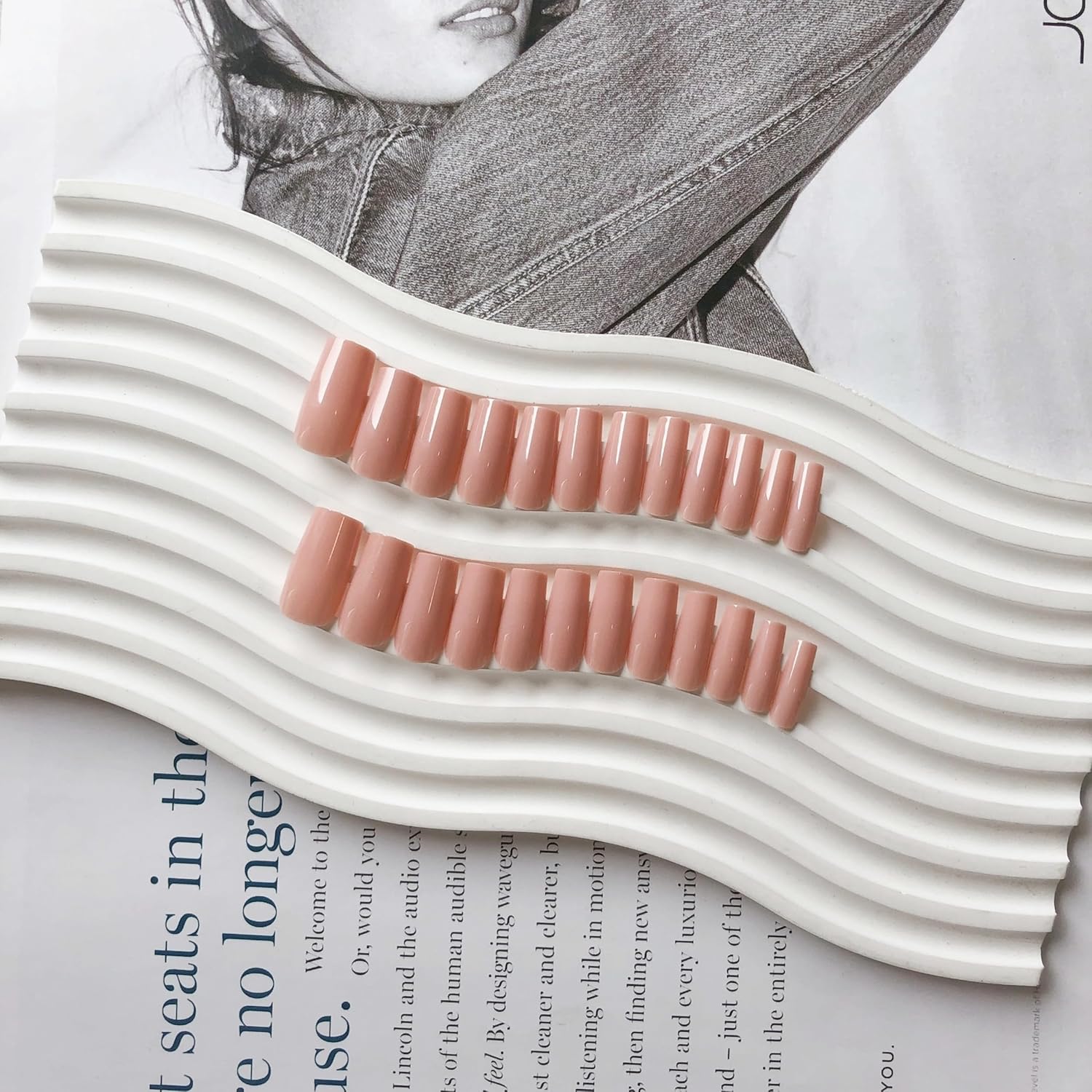 Coral Pink Press on Nails Long Square, KXAMELIE Medium Coffin Nails Press ons Long Glue on Nails Natural Thick Fake Nails Acrylic Reusable 24 Solid Color for Women - Image 4