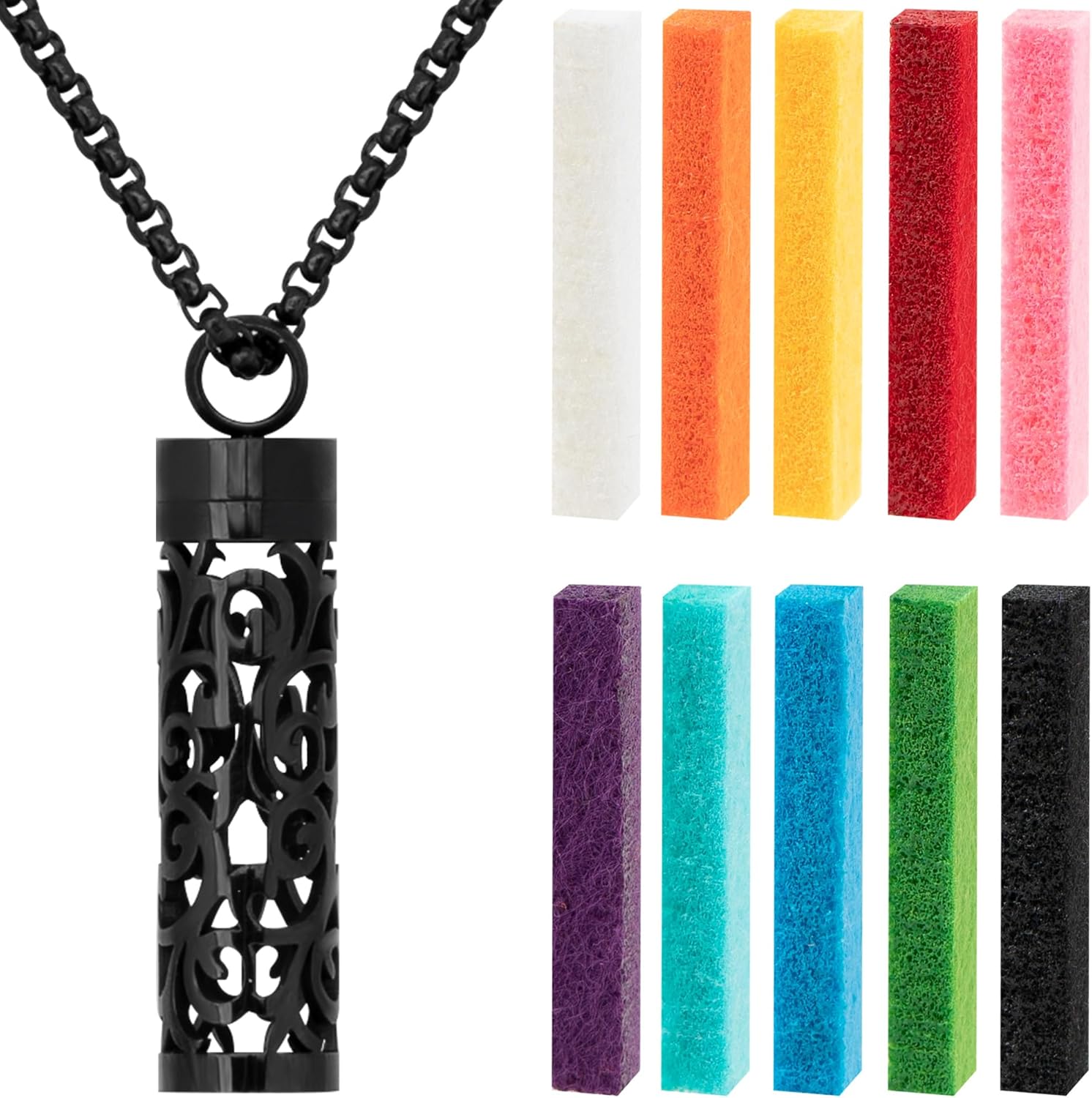 Essential Oil Necklace for Women, Aromatherapy Necklace Diffuser, Women's/Men's Fragrance Diffuser Pendant Birthday, Christmas and Valentine's Day Gifts (Black)