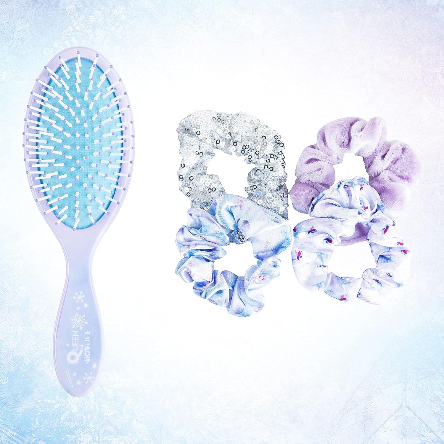 Frozen Princess Elsa Hair Accessory 5 Pcs Set - 1 Regular 9 inch Frozen Hairbrush & 4 Frozen Scrunchies - Detangling Brush & Elastic Hair Ties Ropes for Girls, Ages 3+ - Image 9