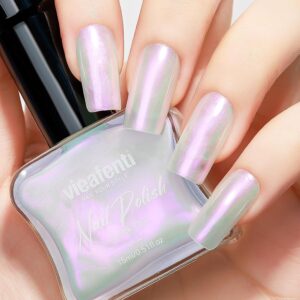 Pearl Iridescent Nail Polish Pink 15ml, Quick Drying Nail Polish High Glossy Glitter Regular Long-Lasting Air Dry Oil-Base Mermaid Nails Polish DIY at Home