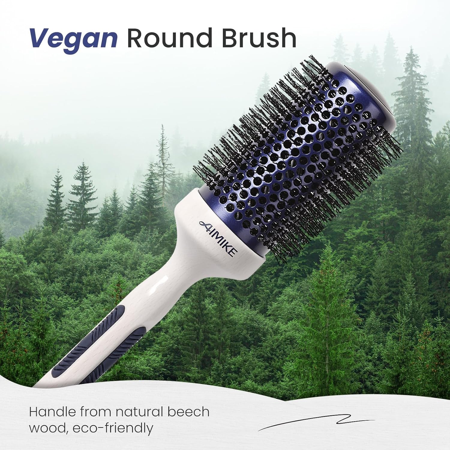 AIMIKE Nano Ionic Tech Large Round Brush, Ceramic Brush for Blow Drying, Styling and Boosting Volume, Natural Wood Handle - 2 Inch/52mm - Image 2