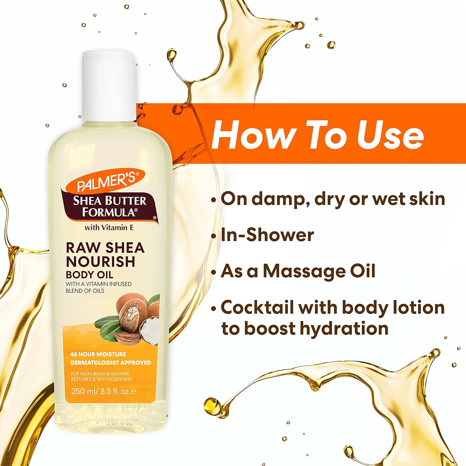 Palmer's Shea Formula Raw Shea Body Oil with Vitamin E, Deep Body Moisturizer to Soothe & Nourish Dry, Sensitive & Eczema-Prone Skin, 8.5 oz - Image 8