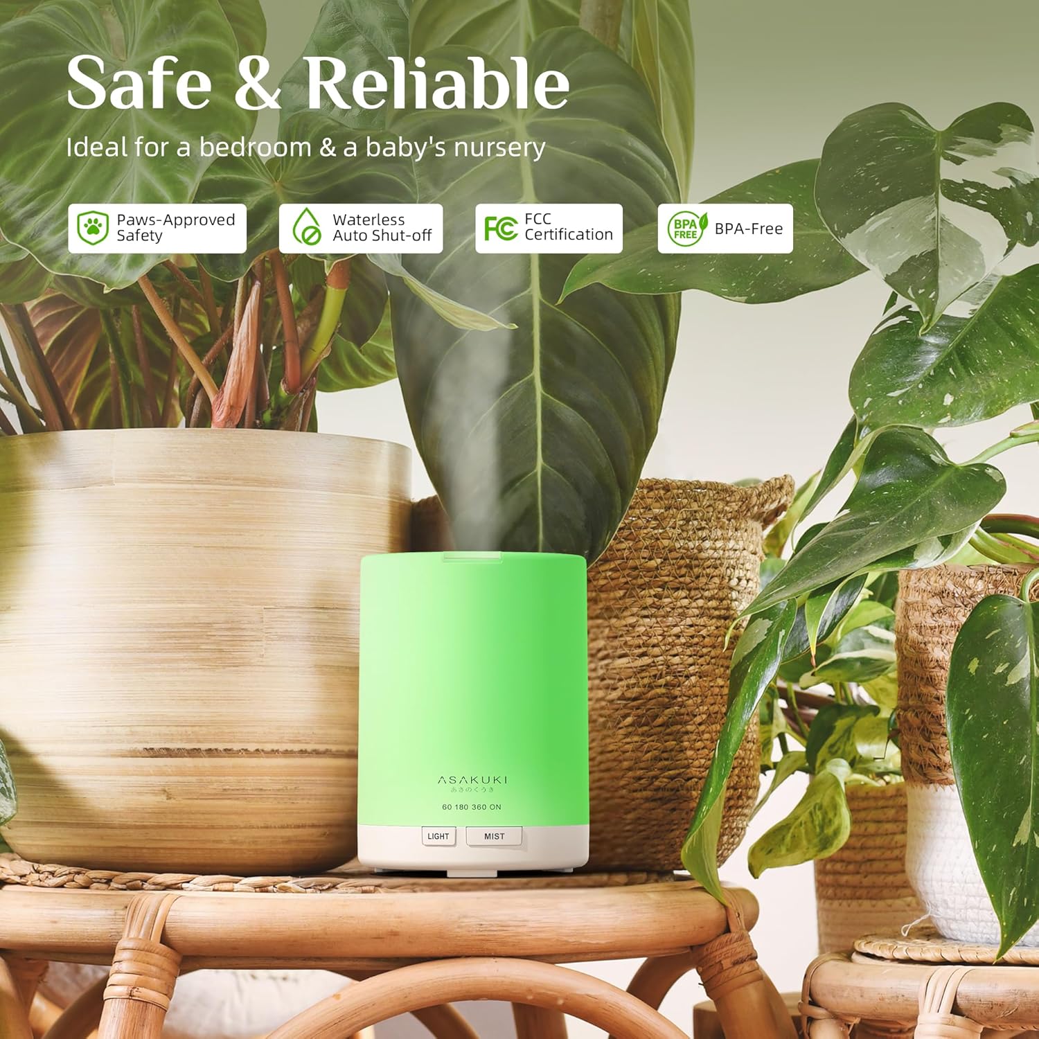 ASAKUKI Essential Oil Diffuser, 5-in-1 Quiet Humidifier, Home Fragrance Aroma Diffuser with 7 LED Color Changing Light and Auto-Off Switch (Pure White) - Image 4