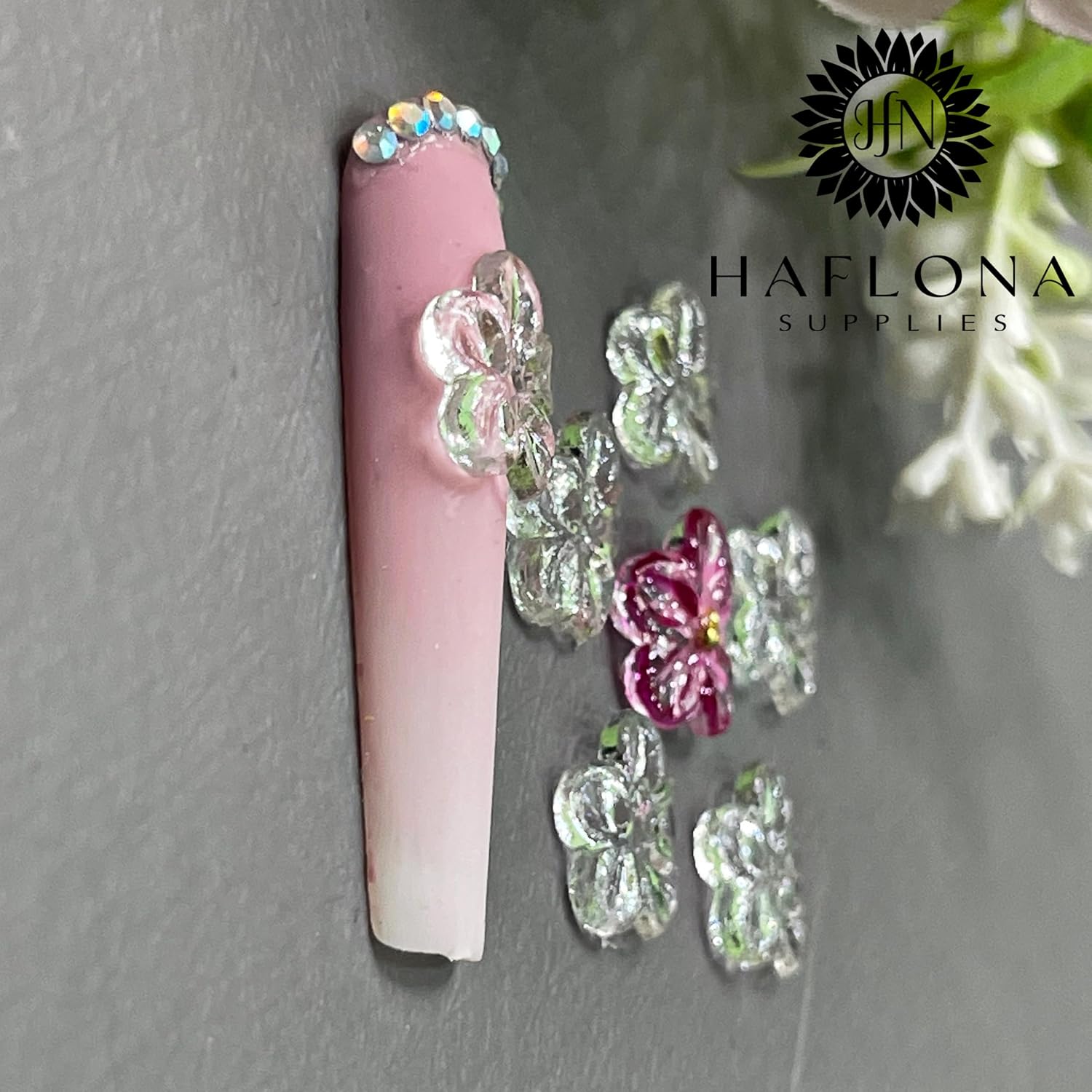 Set 10Pcs -Clear -Gel 3D -Flowers -Nails -Charms Plain No Rhinestone Gems Handmade by Gel, Design For Medium & Long Nail, 3D Flower Nail Art Floral Salon Decor For Women(Medium, ApricotBlossom Clear) - Image 5