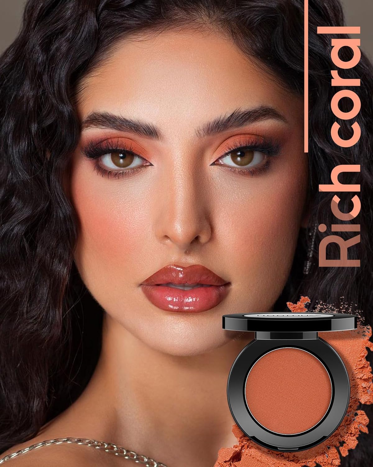 Single Coral Eyeshadow Matte, Handmade Pressed Eyeshadow Palette, Long Lasting With No Creasing, Intense Color Pigmented Orange Eye Shadow (Rich Coral) - Image 2