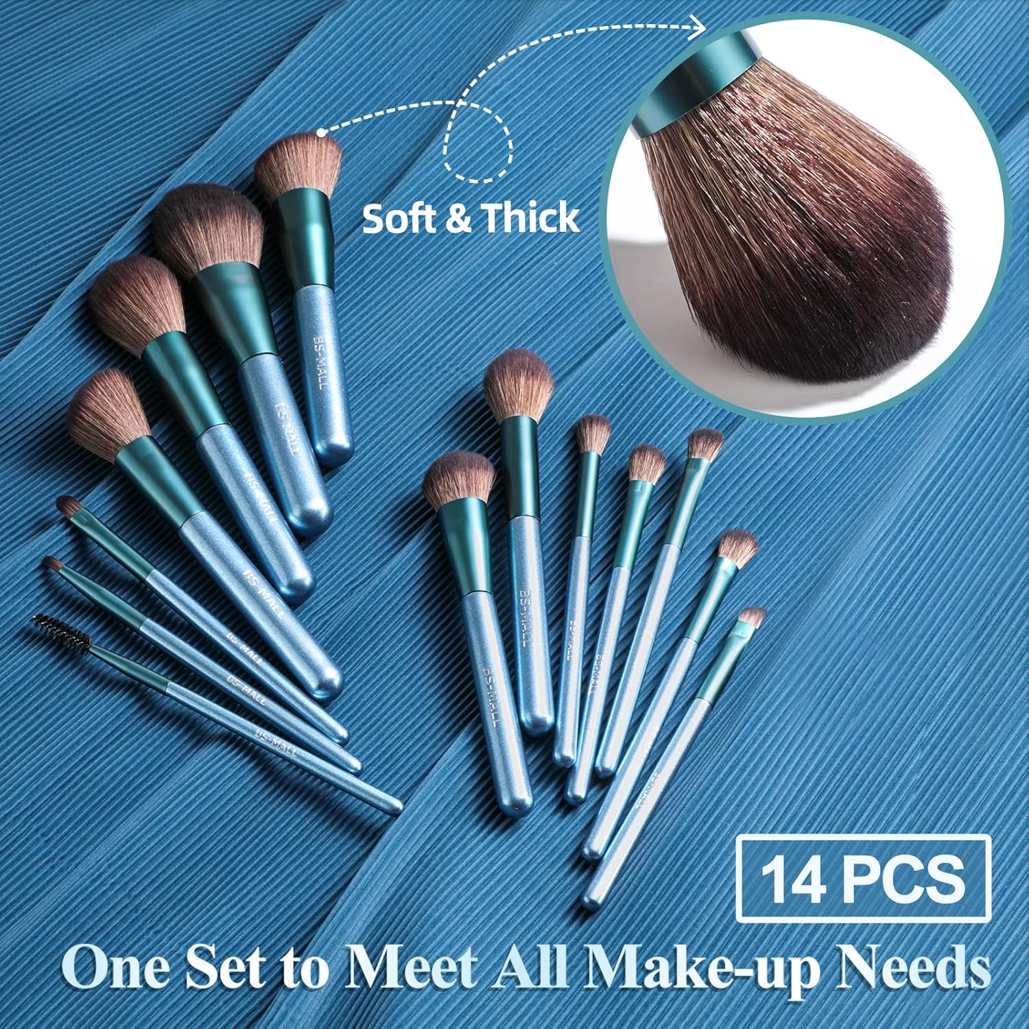 BS-MALL Makeup Brush Set 14Pcs Premium Synthetic Professional Makeup Brushes Foundation Powder Blending Concealer Eye shadows Blush Makeup Brush Kit Deep Starry Blue - Image 5