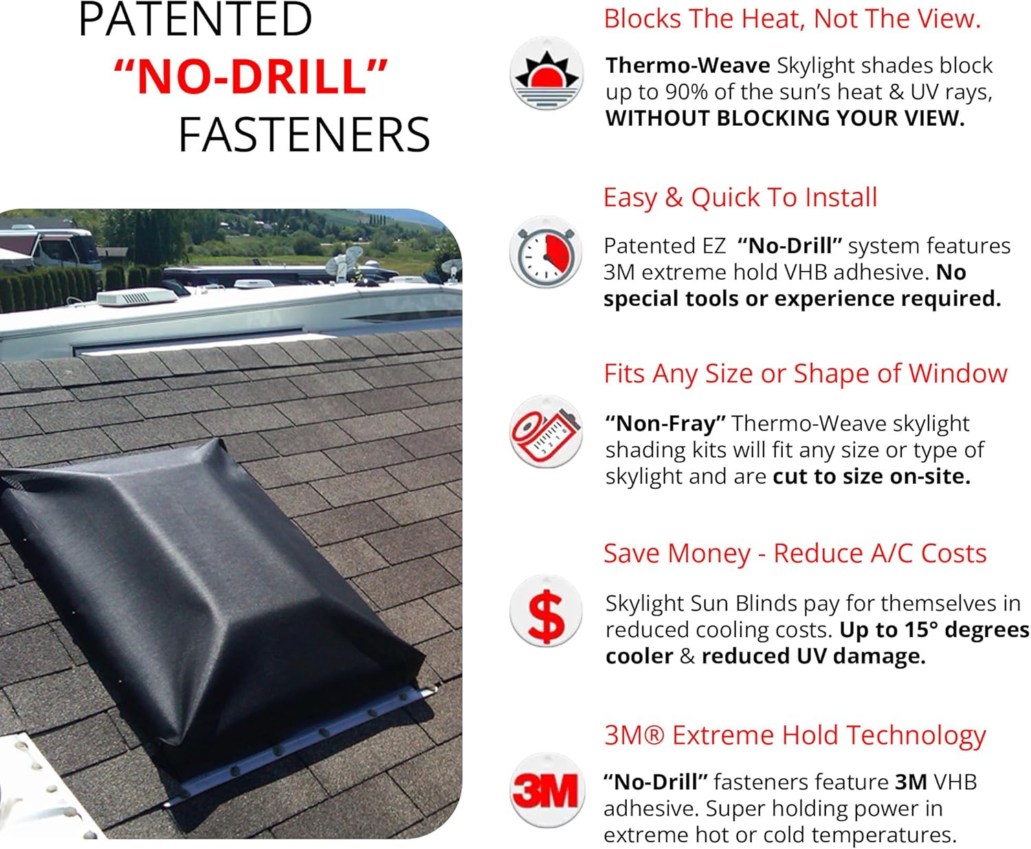 Skylight Sun Shades for Windows - 7' x 6' Black Mesh Sun Screen with 50 Black No-Drill Snap Fasteners - Quick & Easy to Install for Winter - Image 2