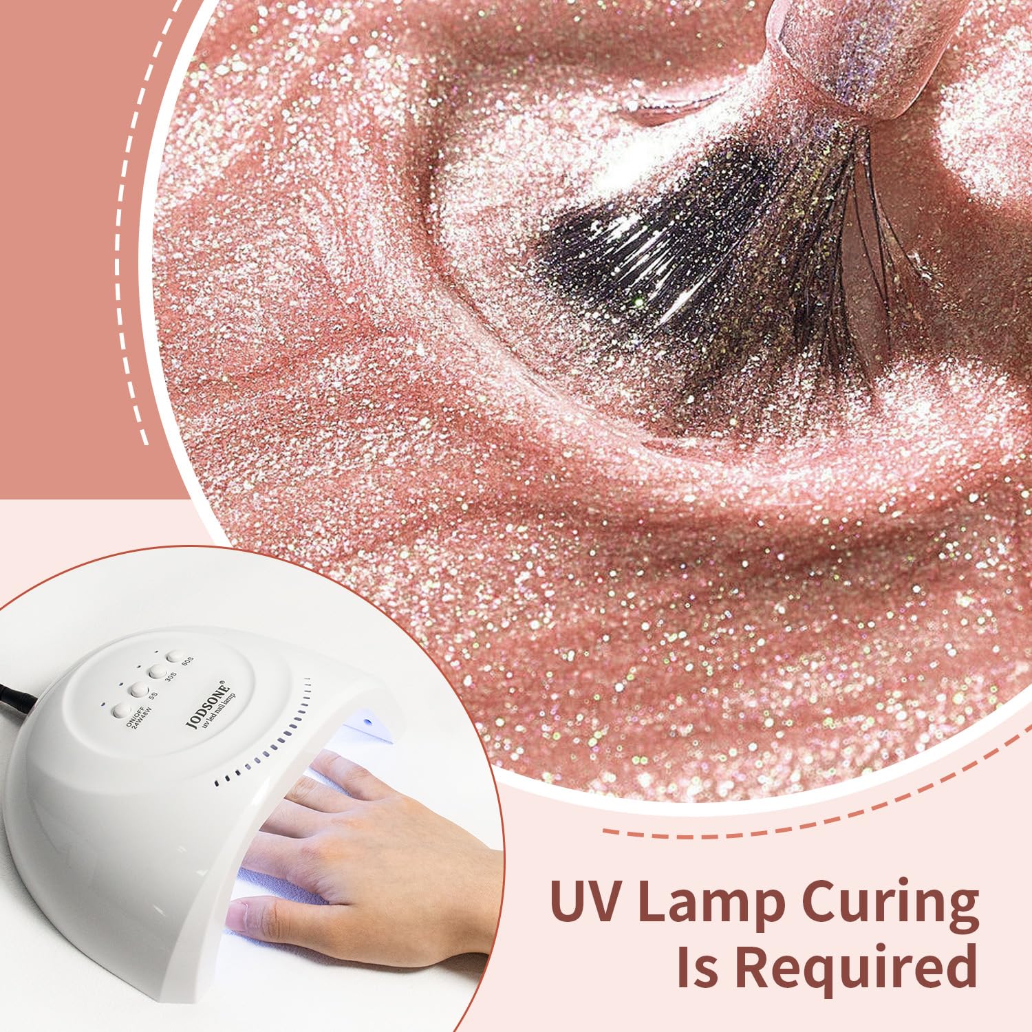 JODSONE 10ml Rose Gold Gel Nail Polish, Glitter Rose Gold Gel Polish All Seasons Neutral Soak Off U V Lamp Nail Art Design Manicure Salon DIY Home - Image 2