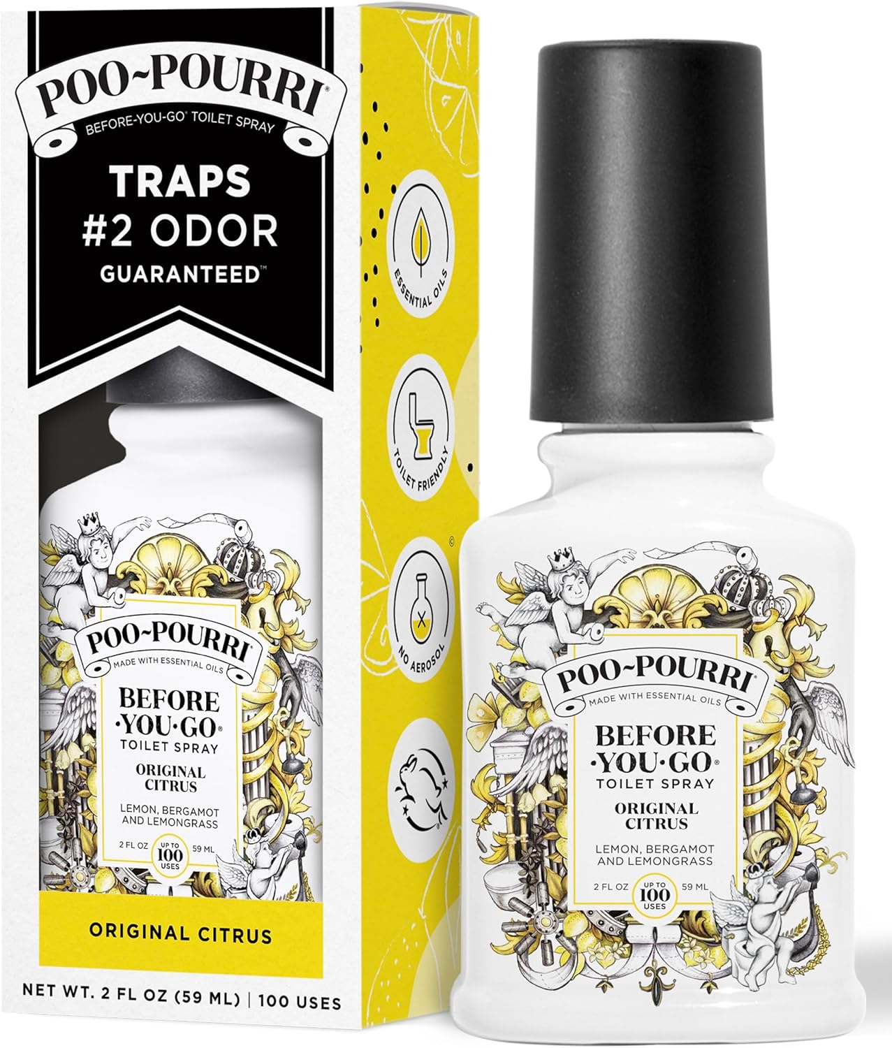 Poo-Pourri Original Citrus 2oz Before-You-Go Toilet Spray 2 Pack - Instantly Trap Bathroom Odor - Plant Based Ingredients & Essential Oils - No synthetic fragrance - Lemon, Bergamot & Lemongrass Scent - Image 2