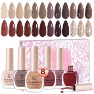 AZUREBEAUTY 8 Colors Brown Nude Glitter Nail Polish Set, Quick-Dry Perfect for Women Manicure Nail Art DIY Salon