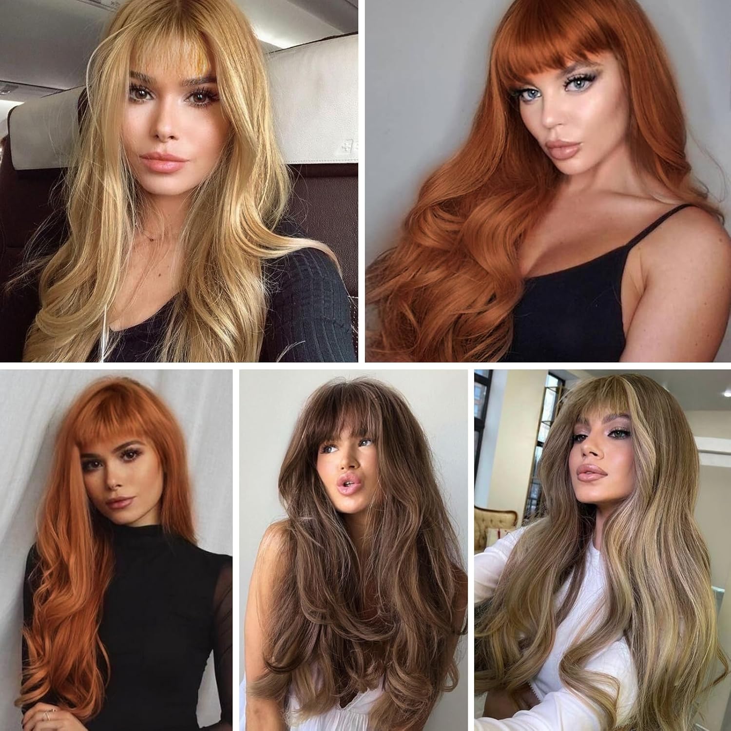 Auburn Wigs with Bangs Long Wavy Layered Heat Resistant Wigs Human Hair Natural Comfortable Capless for Daily Use (Auburn,26 Inch) - Image 5