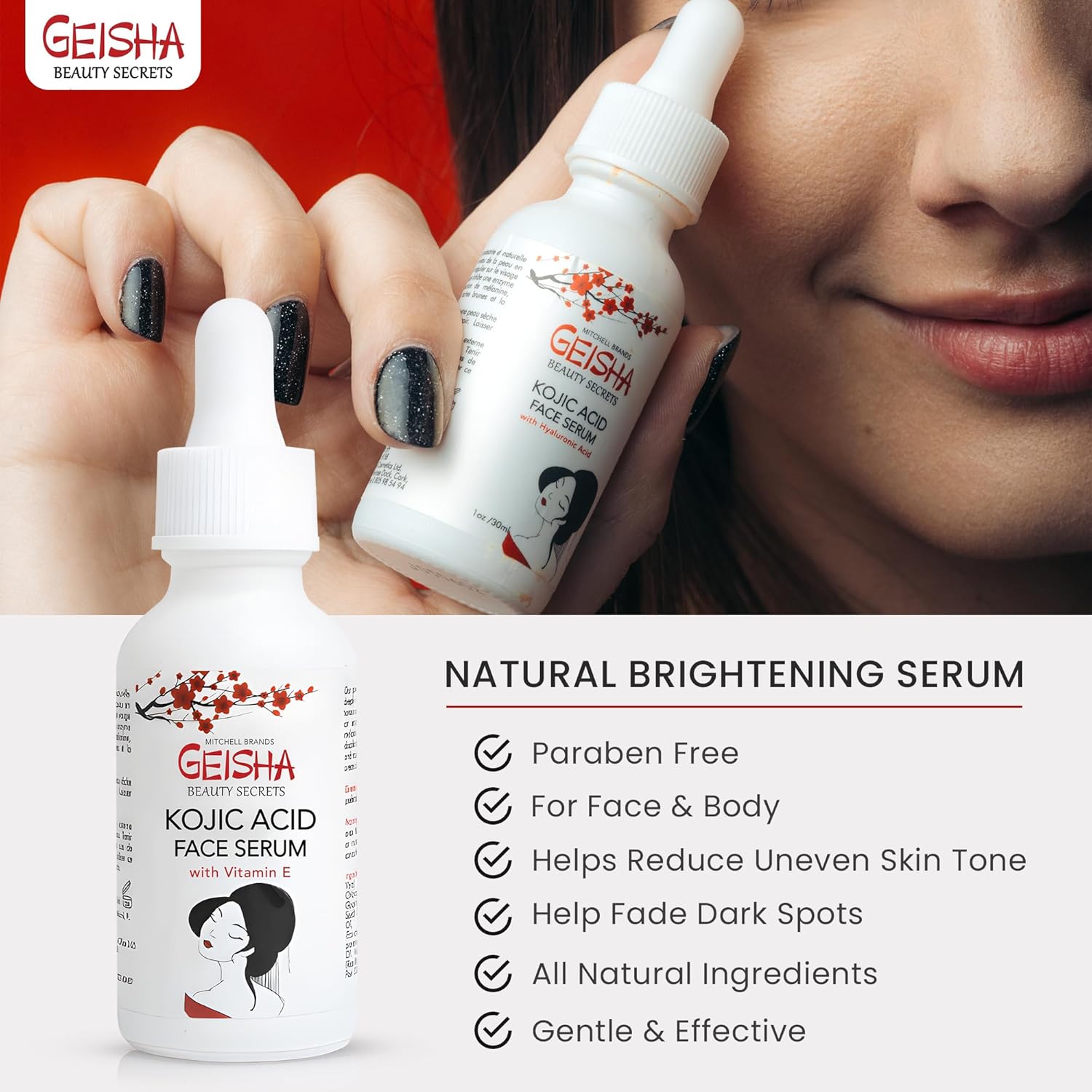 OMIC Geisha, Kojic Acid Serum, 1 Fl oz / 30ml, Helps to Reduce Dark Spots on Face, Body, Armpits, Elbows, Knees, Made in USA - Image 3