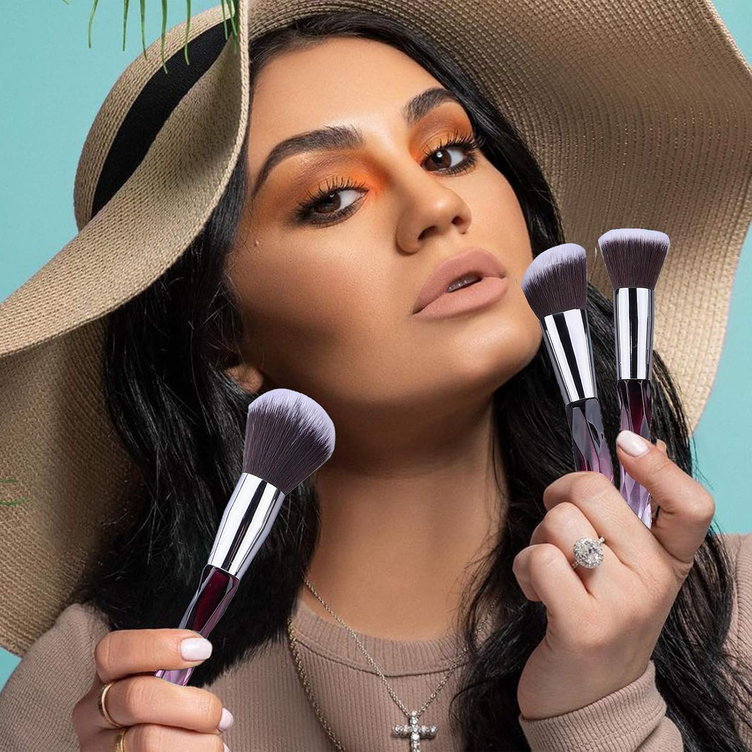 XMOSNZ Makeup Brushes 15pcs Make up Brushes Crystal Handle Highlighter Makeup Foundation Makeup Make Up Brush Sets Eyebrow Brush Professional with 4 Makeup Sponge - Image 3