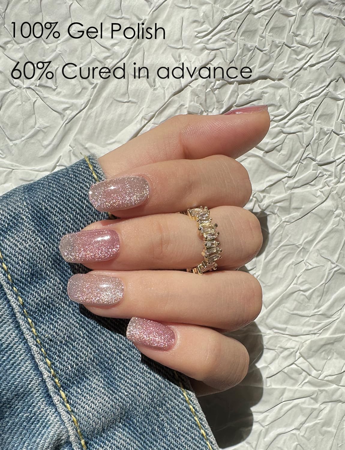 Semi Cured Gel Nail Strips, Nude Cat Eye Gradient 20pcs UV Gel Nails Sticker, Nail Wraps UV for Home Nails DIY - Image 4