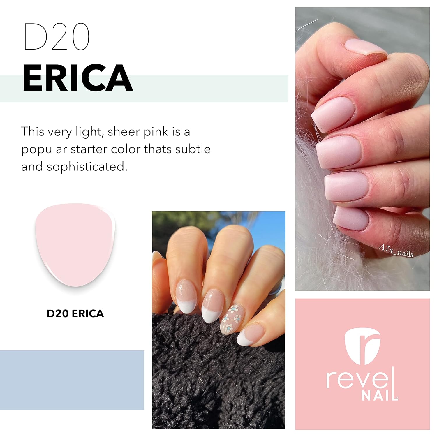 Revel Nail Dip Powder - Pink Powder Dip Nail Polish, Chip Resistant Dip Nail Powder with Vitamin E and Calcium, DIY Manicure, Erica - Image 2