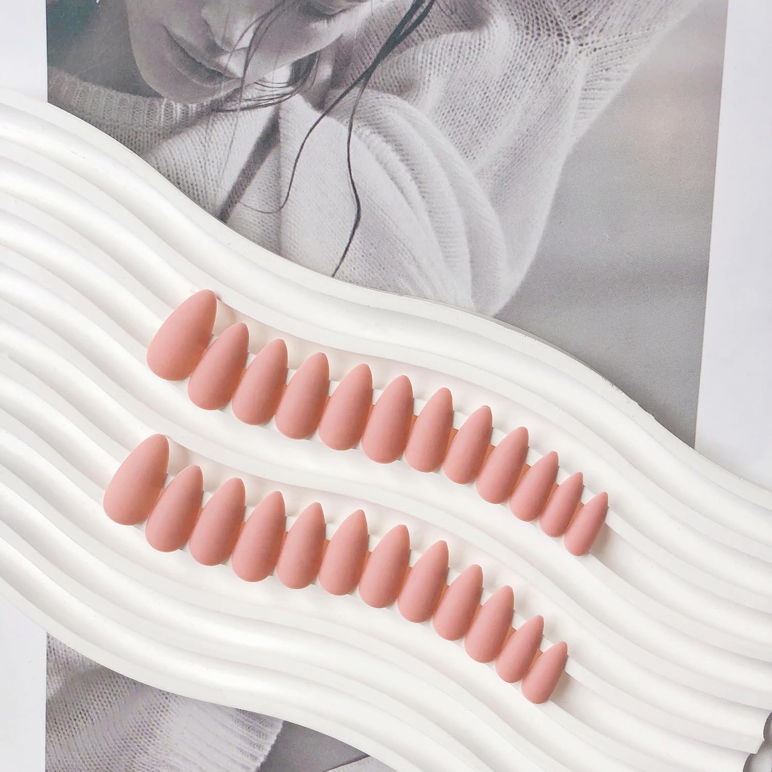 KQueenest Matte Peach Nude Press on Nails Medium Almond Stiletto Gel Fake Nails Medium Pure Color Acrylic Nails Press ons Stick on Nails for Women Feature Protective UV Coating in 24PCS - Image 3