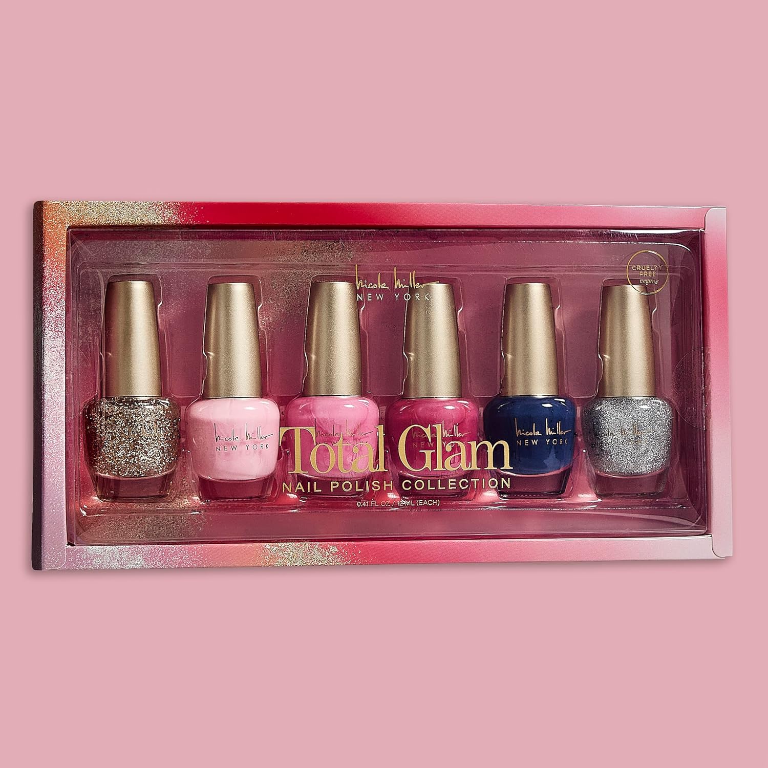 Nicole Miller 5 Piece Pink Shimmery Nail Polish Set, Long-Lasting Shine - Image 2