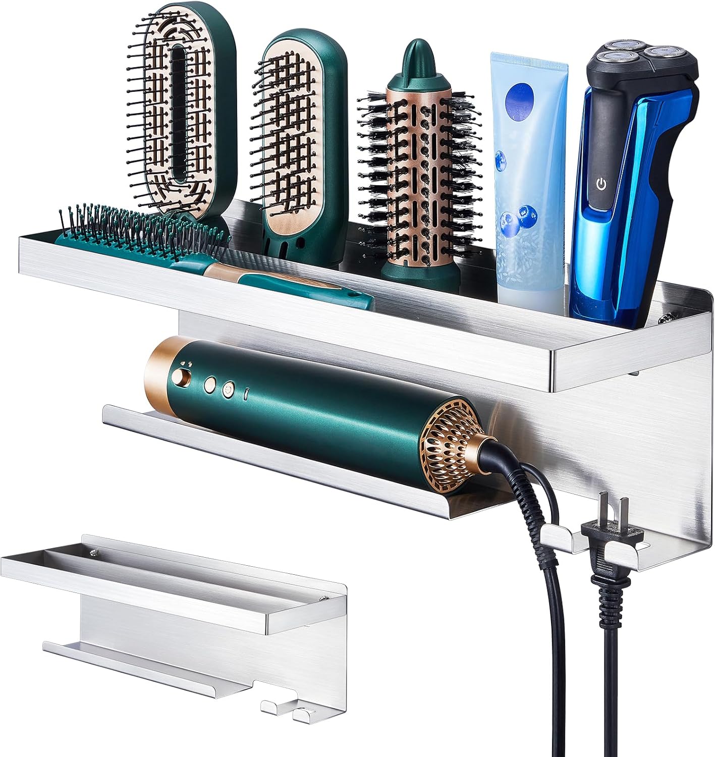 Stainless Steel Wall Mount Hair Dryer Holder and Curling Iron Organizer for Bathroom Storage - Image 9