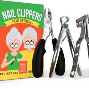 Toenail Clippers for Seniors Thick Toenails - 4-Piece Heavy Duty Nail Clipper Set with Podiatrist Grade Tools, Wide Jaw and Rotating Head Clippers for Elderly Adults