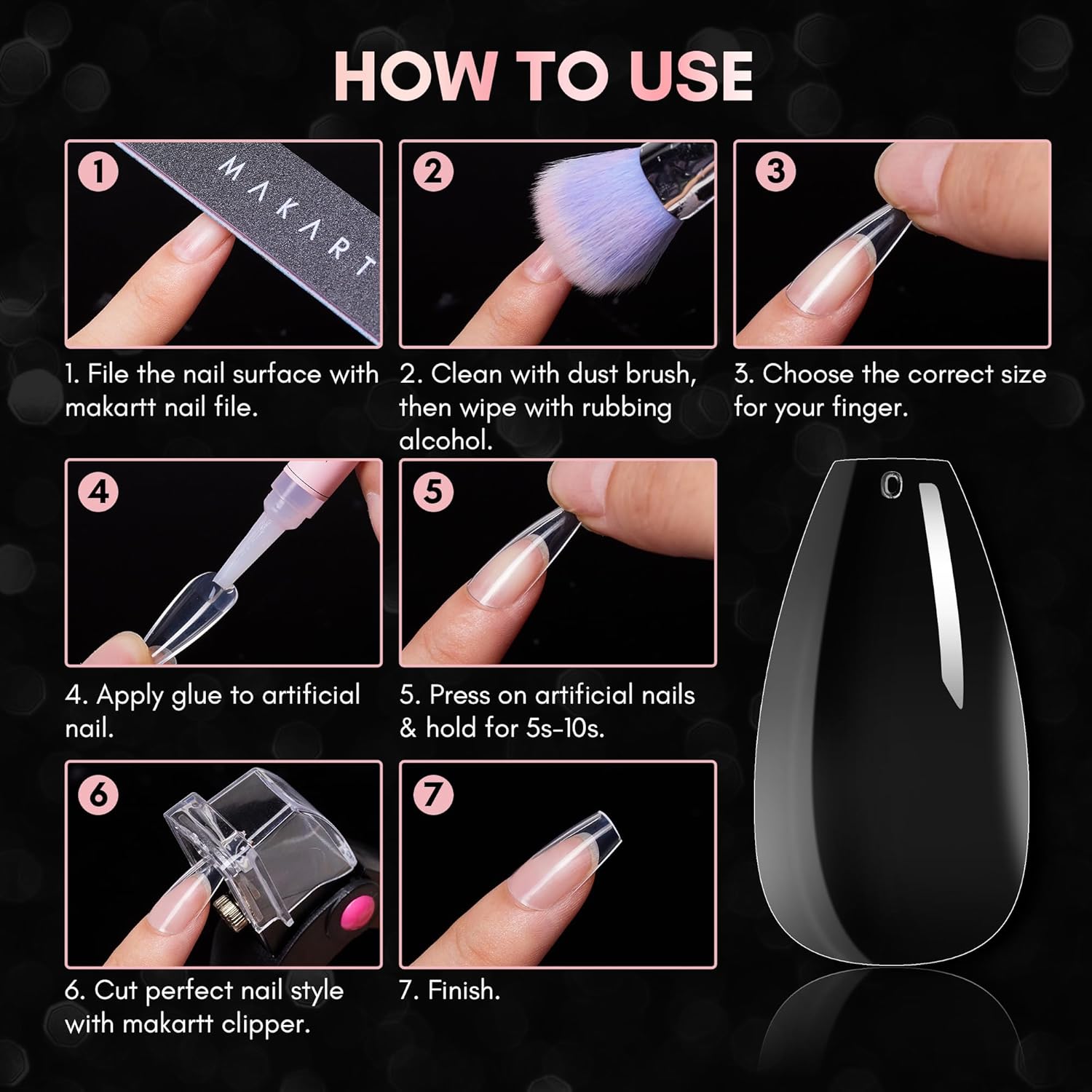 Makartt Short Coffin Clear Nail Tips, 500pcs Press on Full Cover Fake Ballerina Nails Tip Extension 10 Sizes Long Lasting Soak Off False Acrylic Kit for Home & Salon Use - Image 7