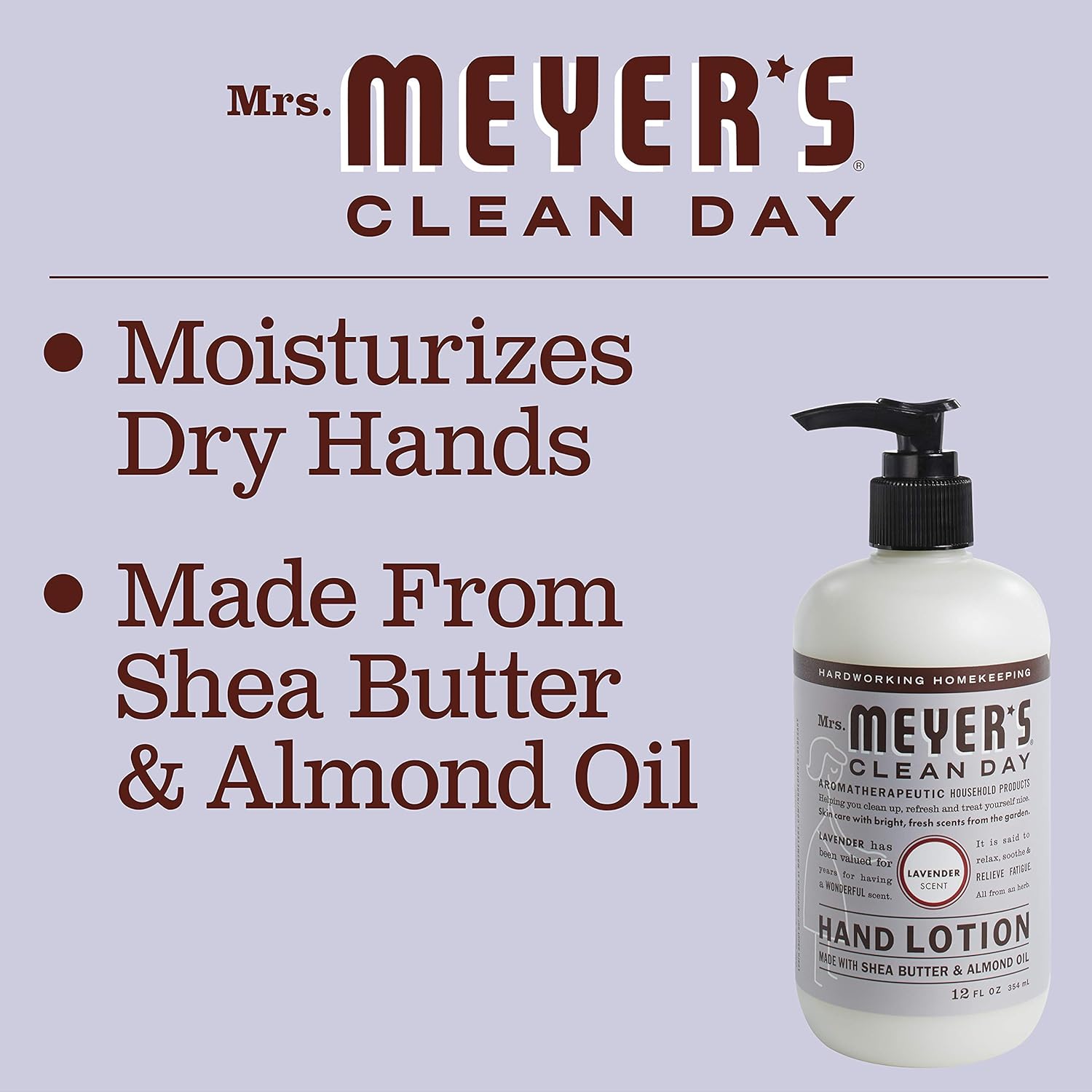 MRS. MEYER'S CLEAN DAY Hand Lotion for Dry Hands, Non-Greasy Moisturizer Made with Essential Oils, Lavender, 12 oz - Image 4