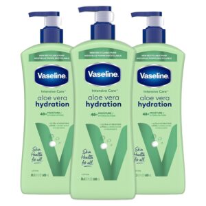 Vaseline Intensive Care Body Lotion for Dry Skin Soothing Hydration Lotion Made with Ultra-Hydrating Lipids + 1% Aloe Vera Extract to Refresh Dehydrated Skin 20.3 oz, Pack of 3