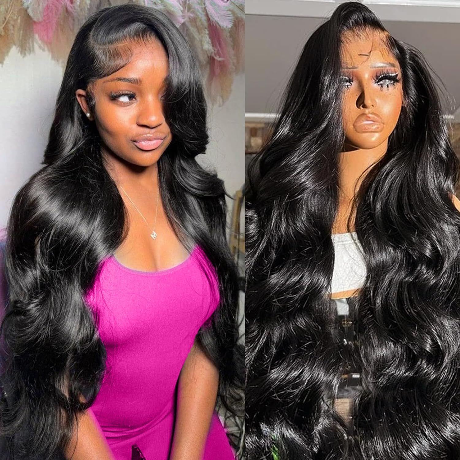 Body Wave 13x6 HD Lace Front Wigs Human Hair 200 Density 12A 100% Virgin Frontal Wigs Human Hair 13x6 Body Wave Glueless Wigs for Women Pre Plucked Bleached Knots with Baby Hair Natural Black 26 Inch