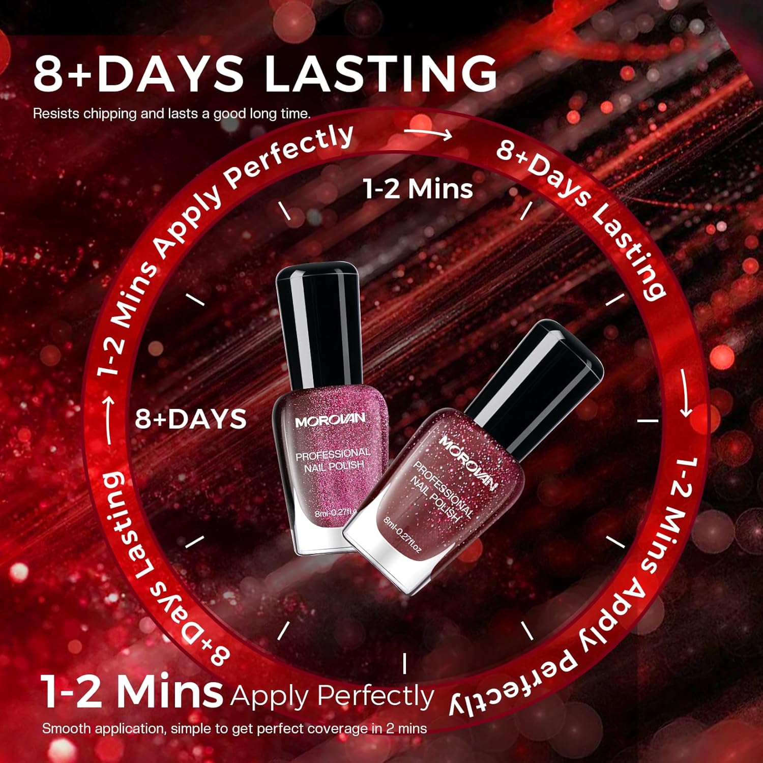 Morovan Magnetic Nail Polish Set:Cat Eye Glitter Red Green Purple Blue Nail Polish Kit Shimmer Quick Dry Nail Polish Bulk for Women Nail Art Manicure Salon Gift Holiday Party - Image 8