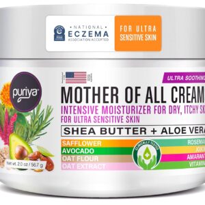 Puriya National Eczema Association Accepted Cream 2 oz, Dry Itchy Skin Relief, Colloidal Oatmeal Lotion, For Kids, Adults, Face, Hands, Mother of All Creams, Plant-Based Hydration,No Fragrance Added